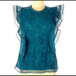 Anthropologie Guest Editor Teal lace ruffle sleeve